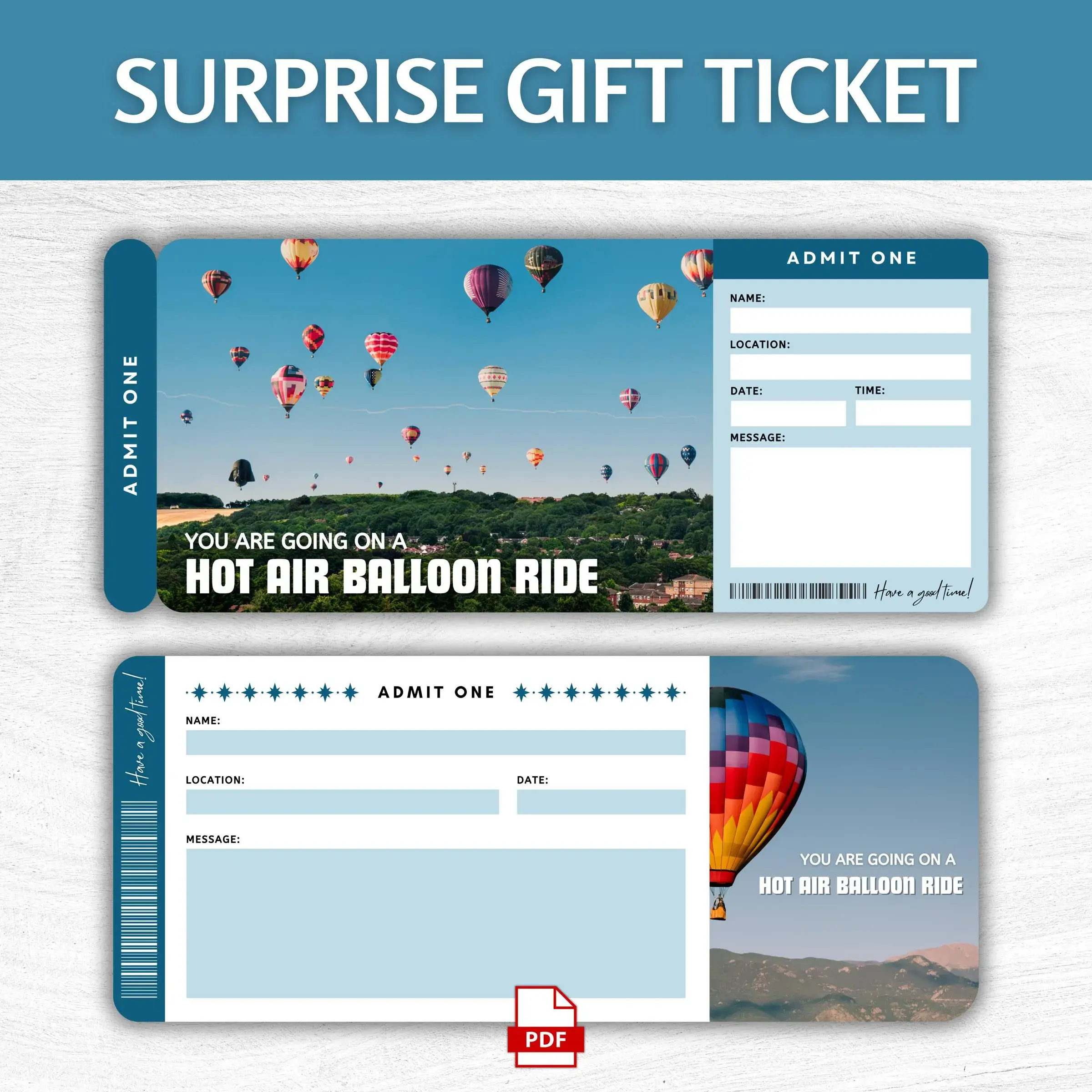 Printable Hot Air Balloon Surprise Gift Ticket