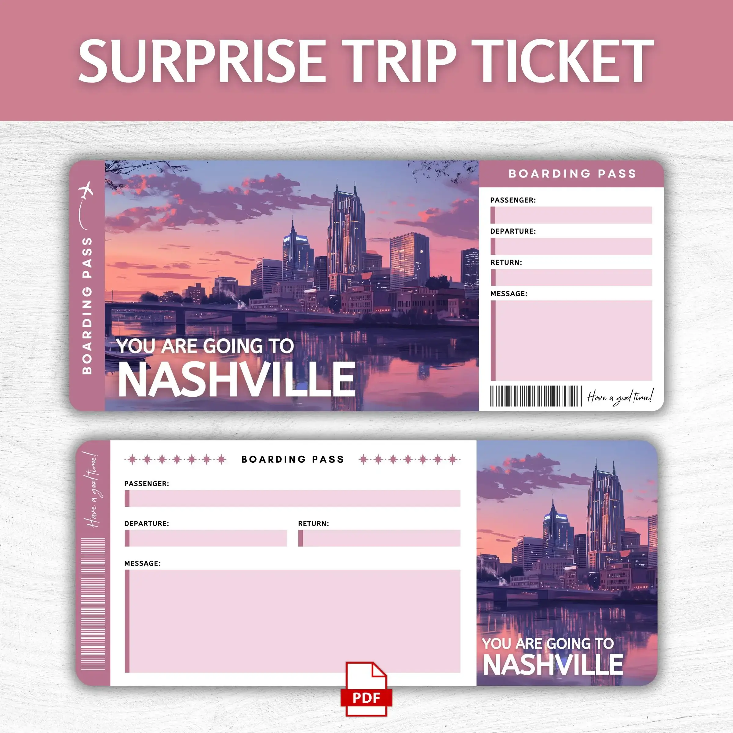 Printable Nashville Boarding Pass