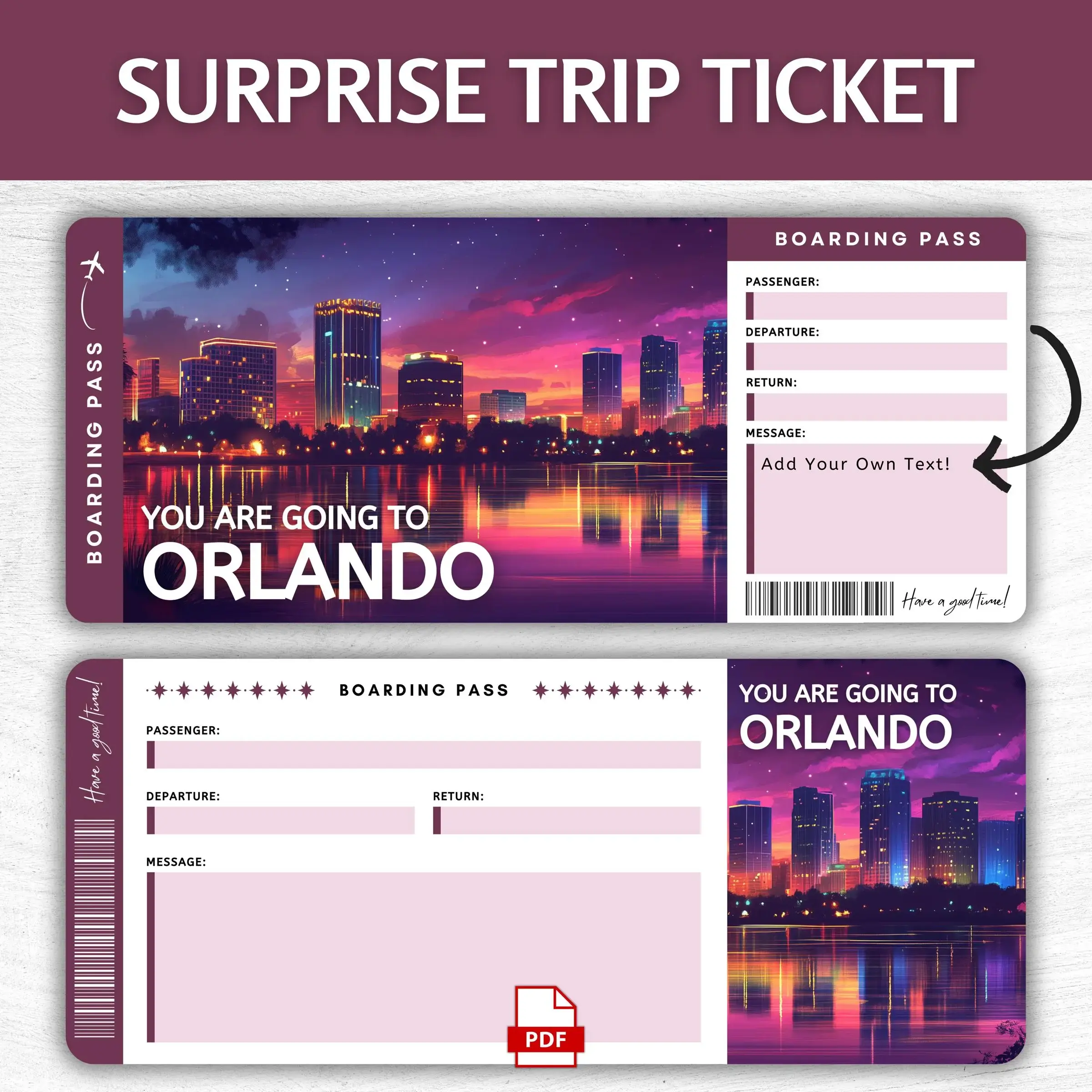 Printable Orlando Boarding Pass
