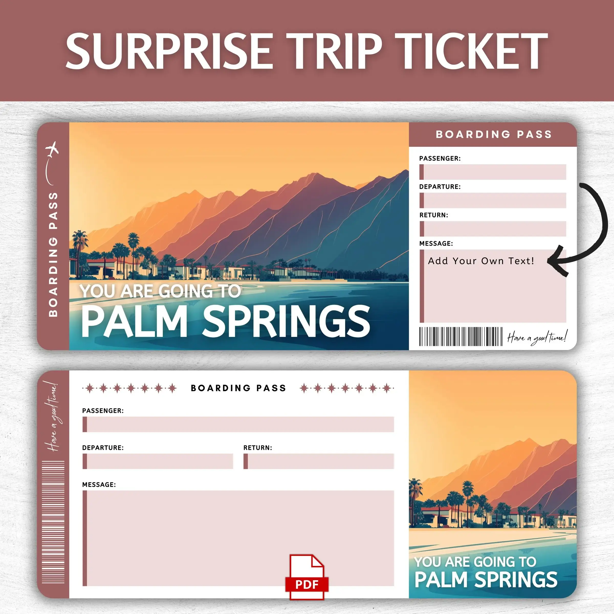 Printable Palm Springs Boarding Pass