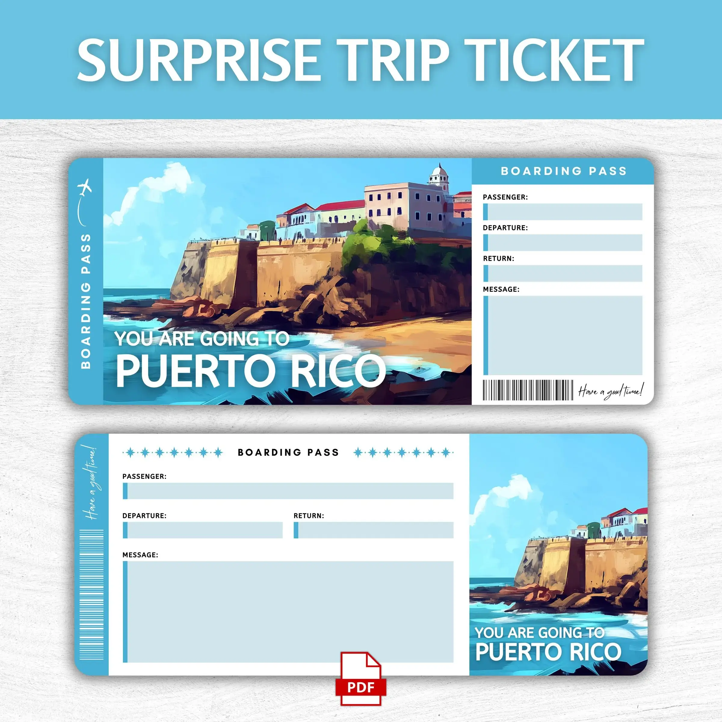 Printable Puerto Rico Boarding Pass