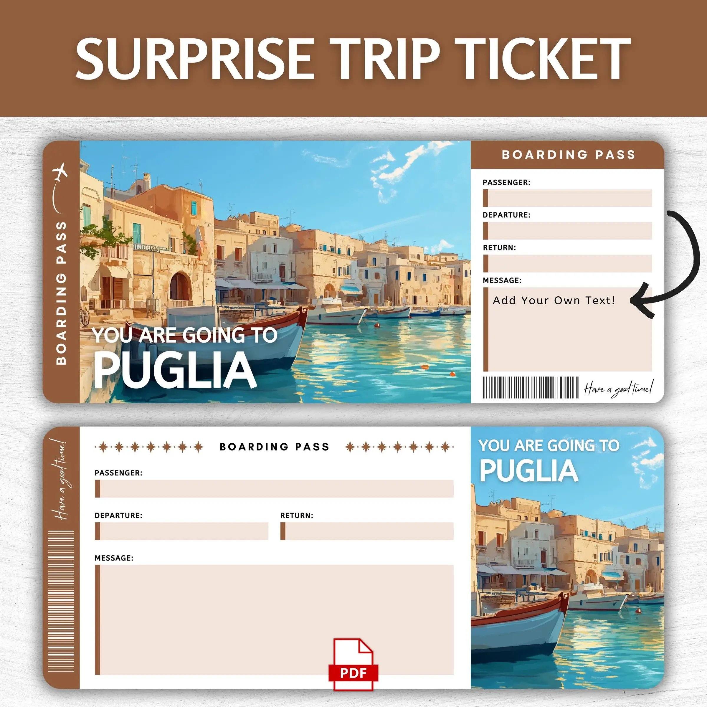 Printable Puglia Boarding Pass