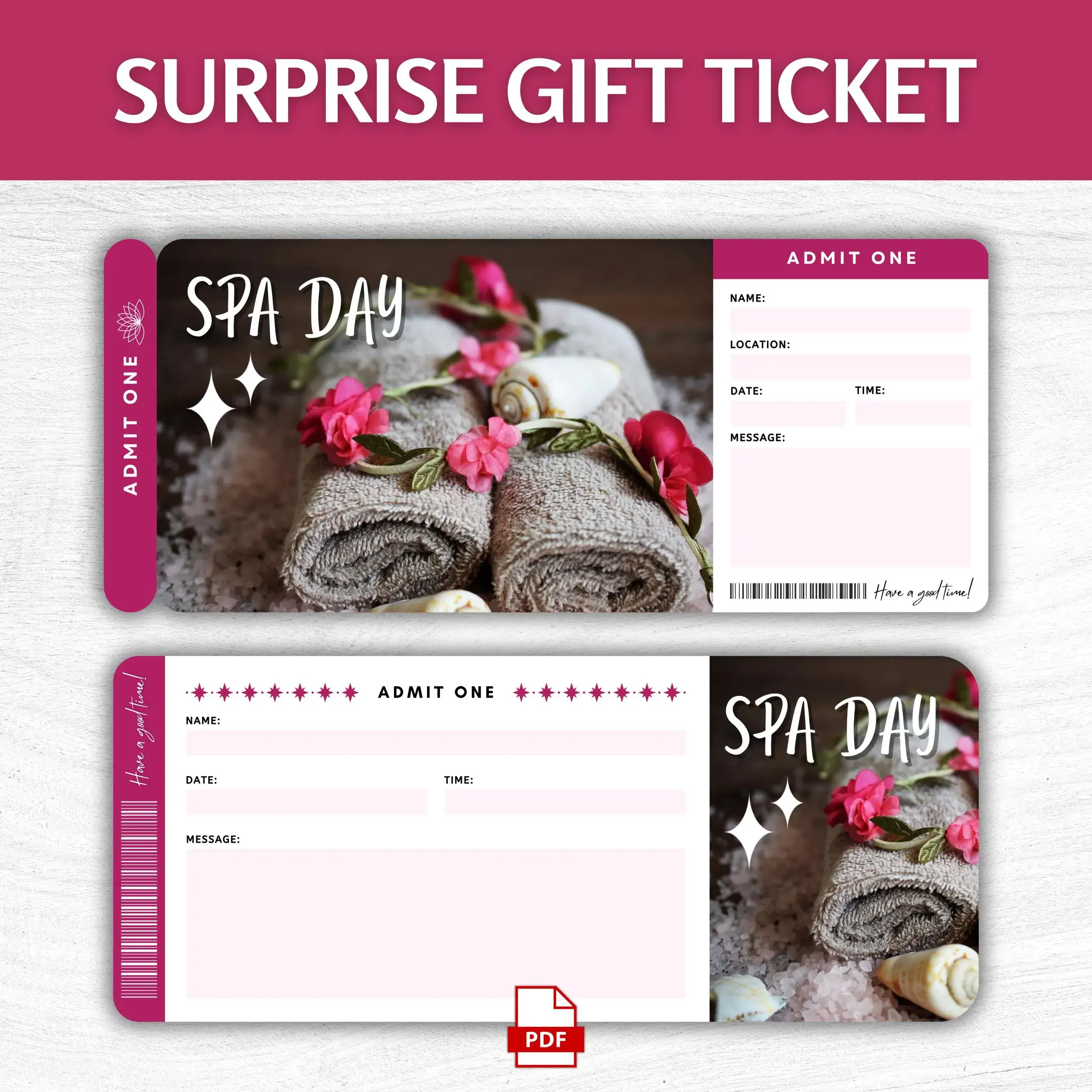Printable Spa Day Gift Ticket