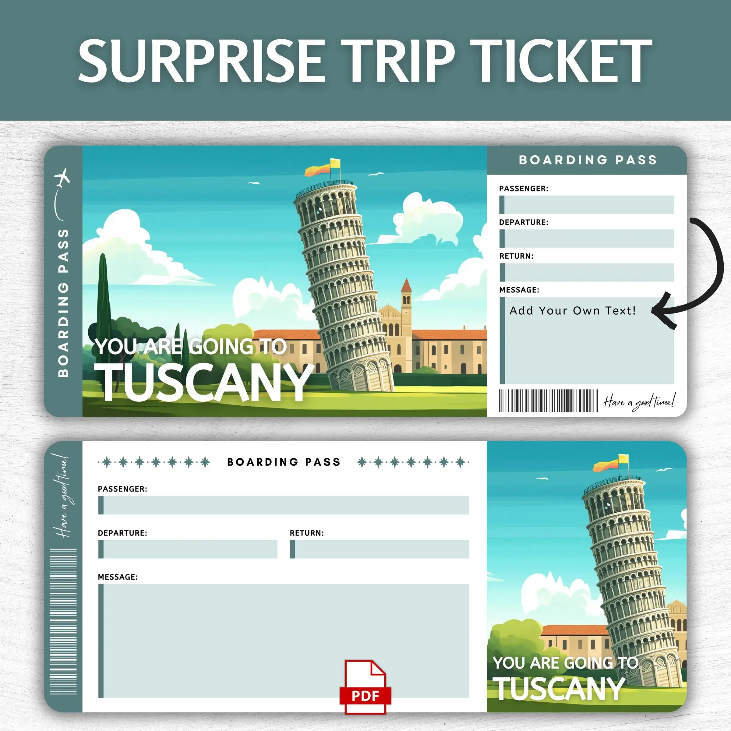 Printable Tuscany Boarding Pass